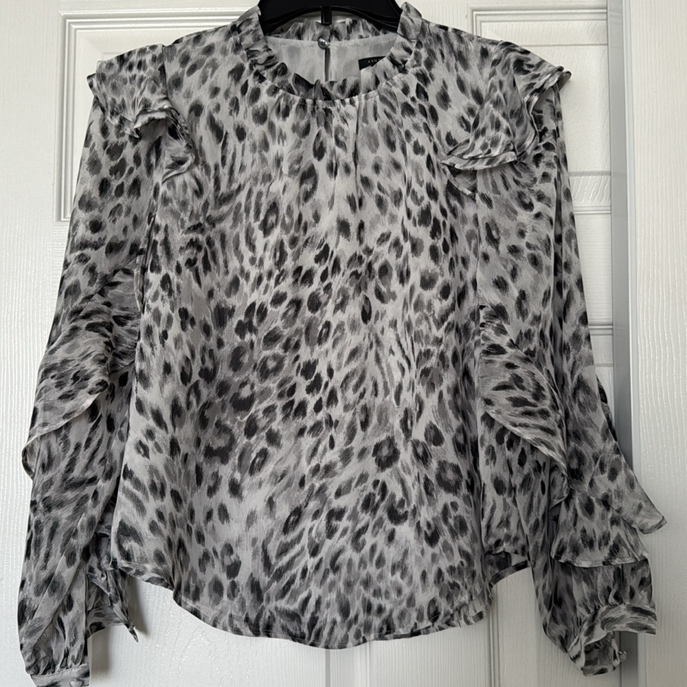 Leopard Print Ruffle Sleeve Top (Ann Taylor)